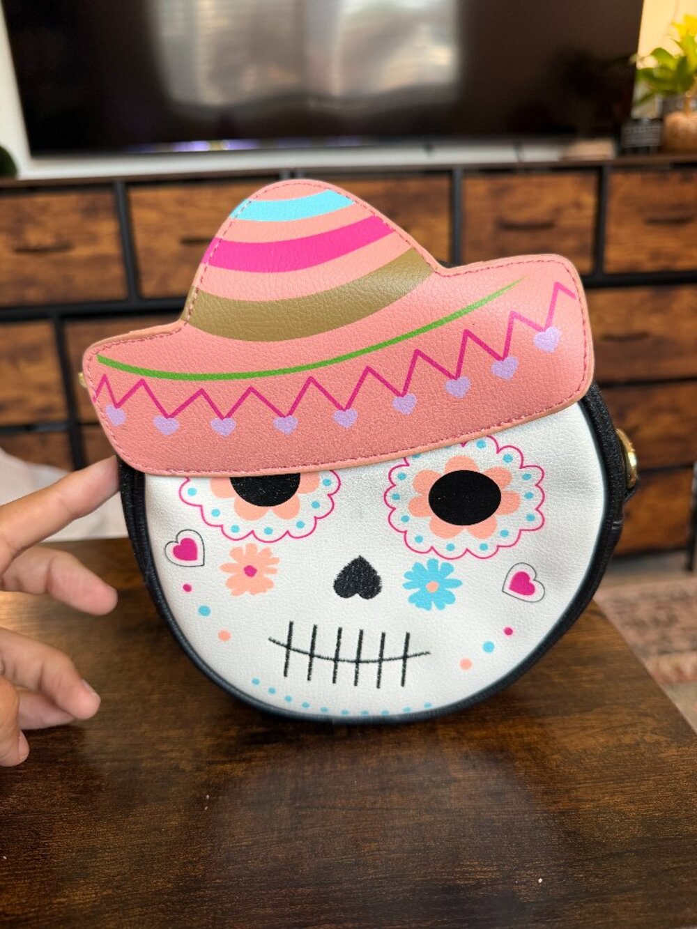 Luv Betsey Johnson Sugar Skull Sombrero White Pink Crossbody Bag
